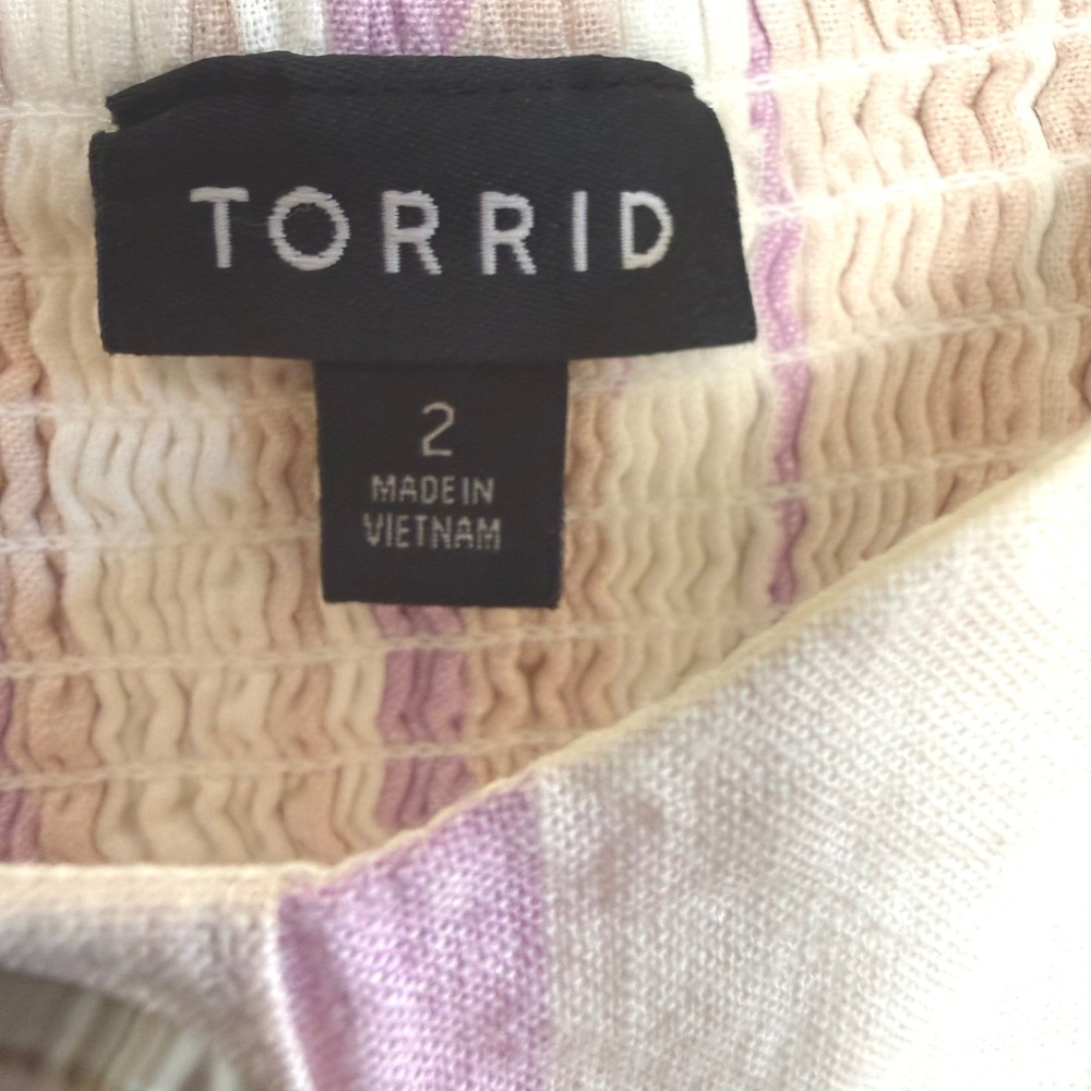 Torrid Linen/Cotton Midi Dress Womens 2X Purple Tan Striped Button Front Pocket - Picture 5 of 10